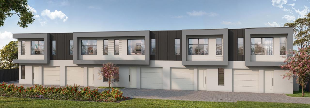 Artist impression of all five townhouses from the street.