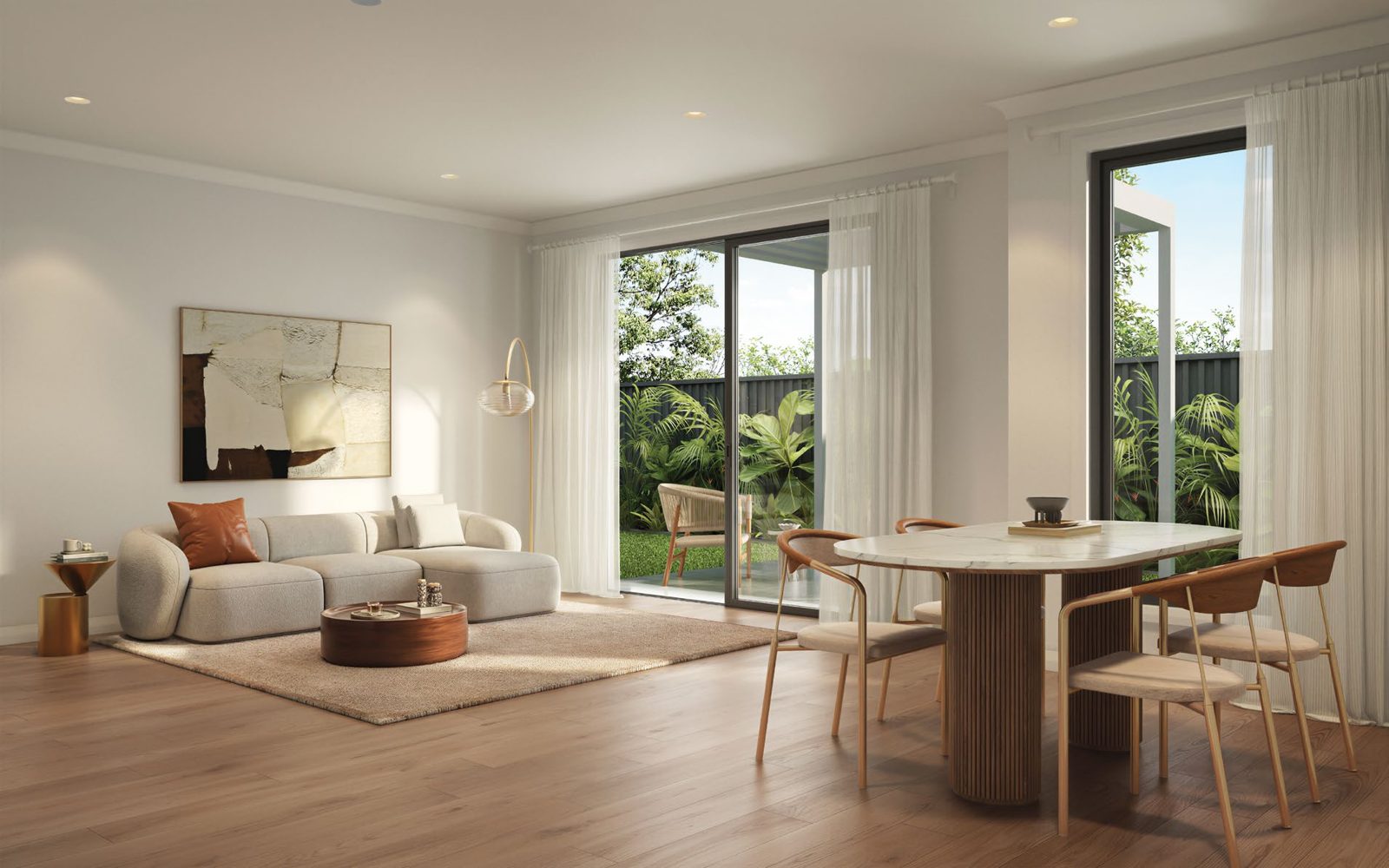 Artist impression of the open-plan living and dining area.